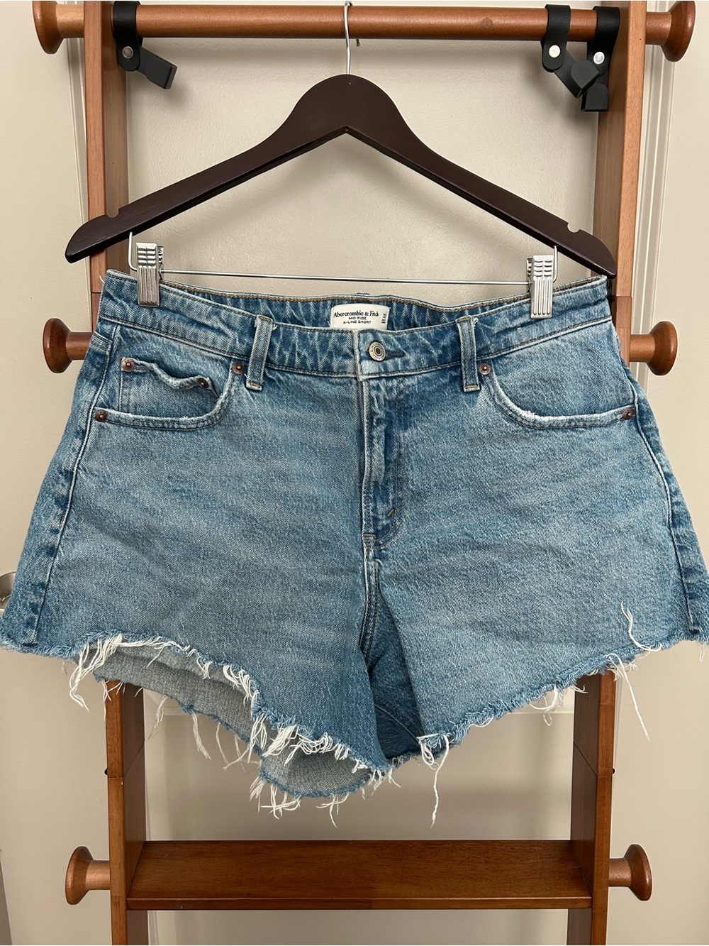 Abercrombie & Fitch Curve Love Light Wash Denim Cutoff Shorts